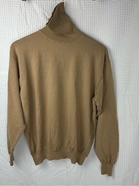 Bugatti Mens Pure Wool Knit Pullover Turtleneck Tan Camel Vintage Italian M L